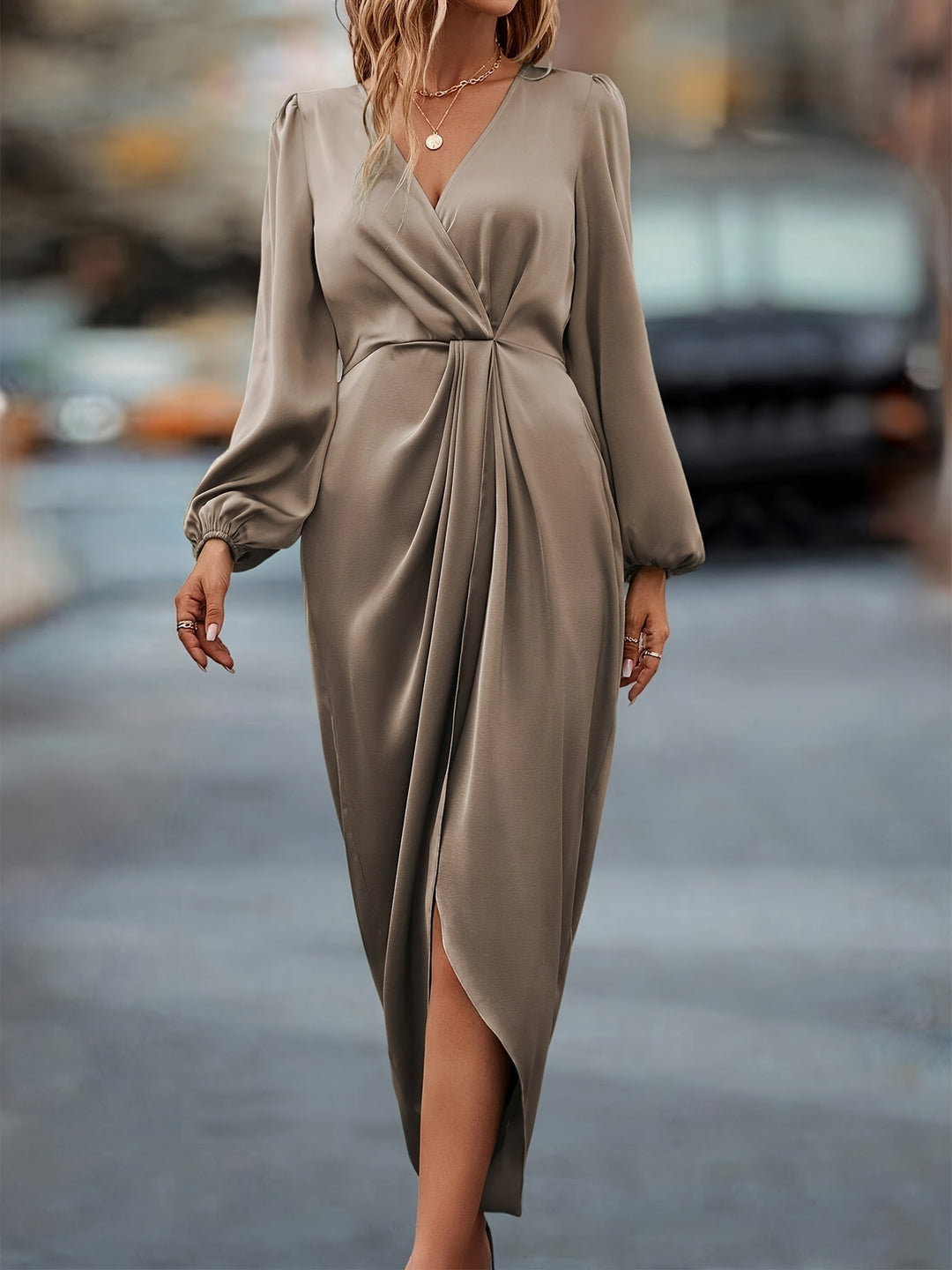 Lyra Women’s Long Sleeve Wrap Midi Dress For Women