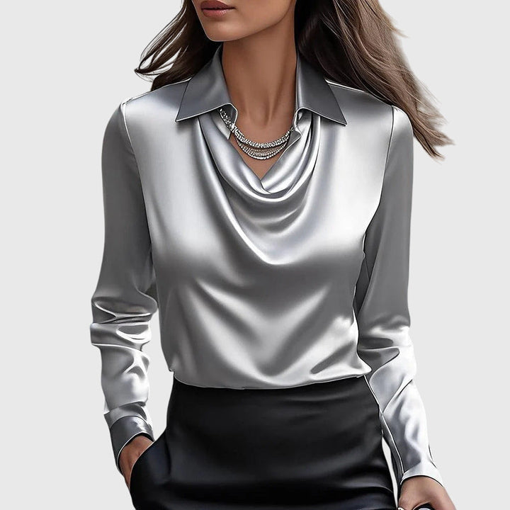 Azure Women Elegant Satin Blouse Timeless Chic Silhouette