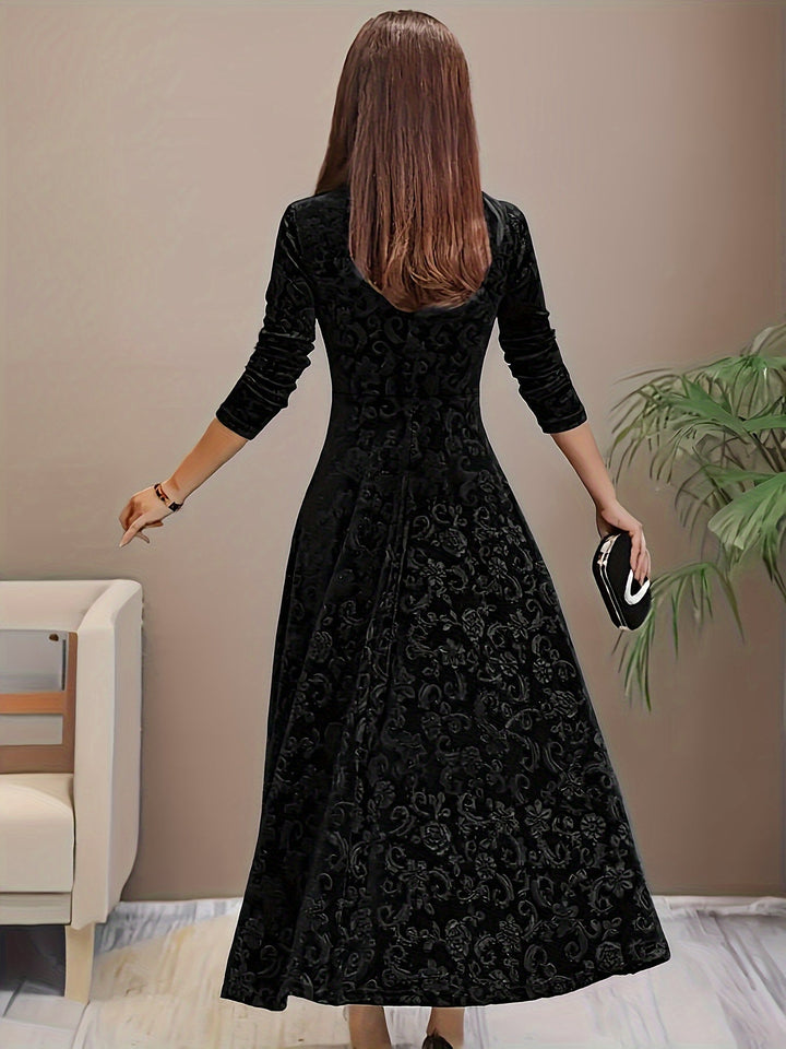 Elara Women's Graceful Floral Design Midi Dress For Weddings