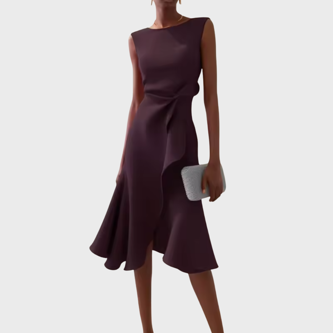 Aeris Draped Asymmetric Midi Dress For Summer Days