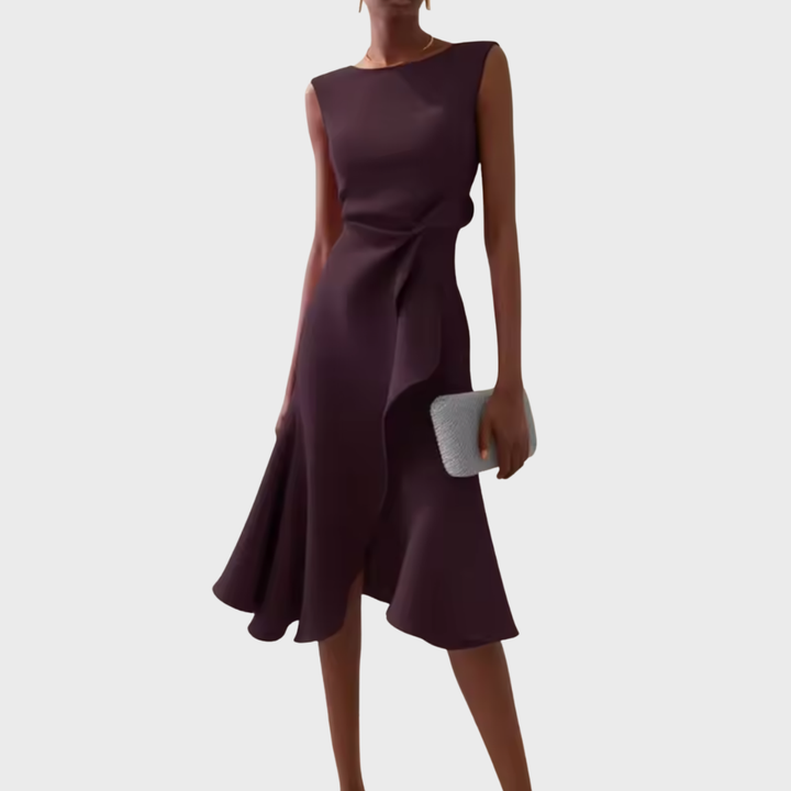 Aeris Draped Asymmetric Midi Dress For Summer Days