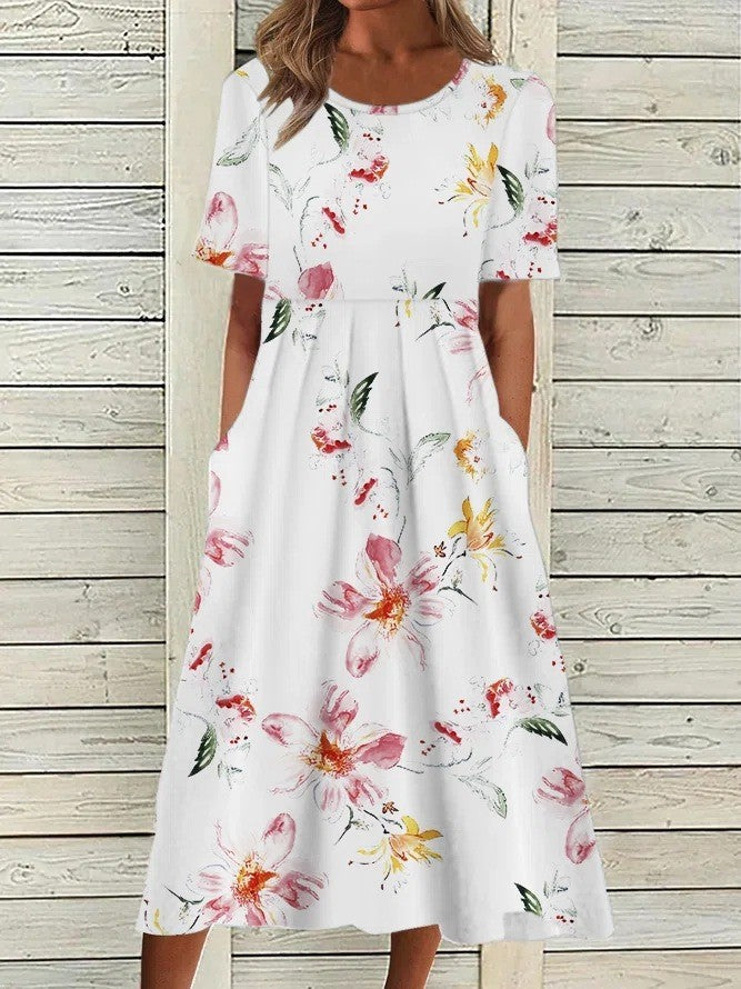 Lyra Printed Midi Dress With Relaxed Fit And Flow Silhouette