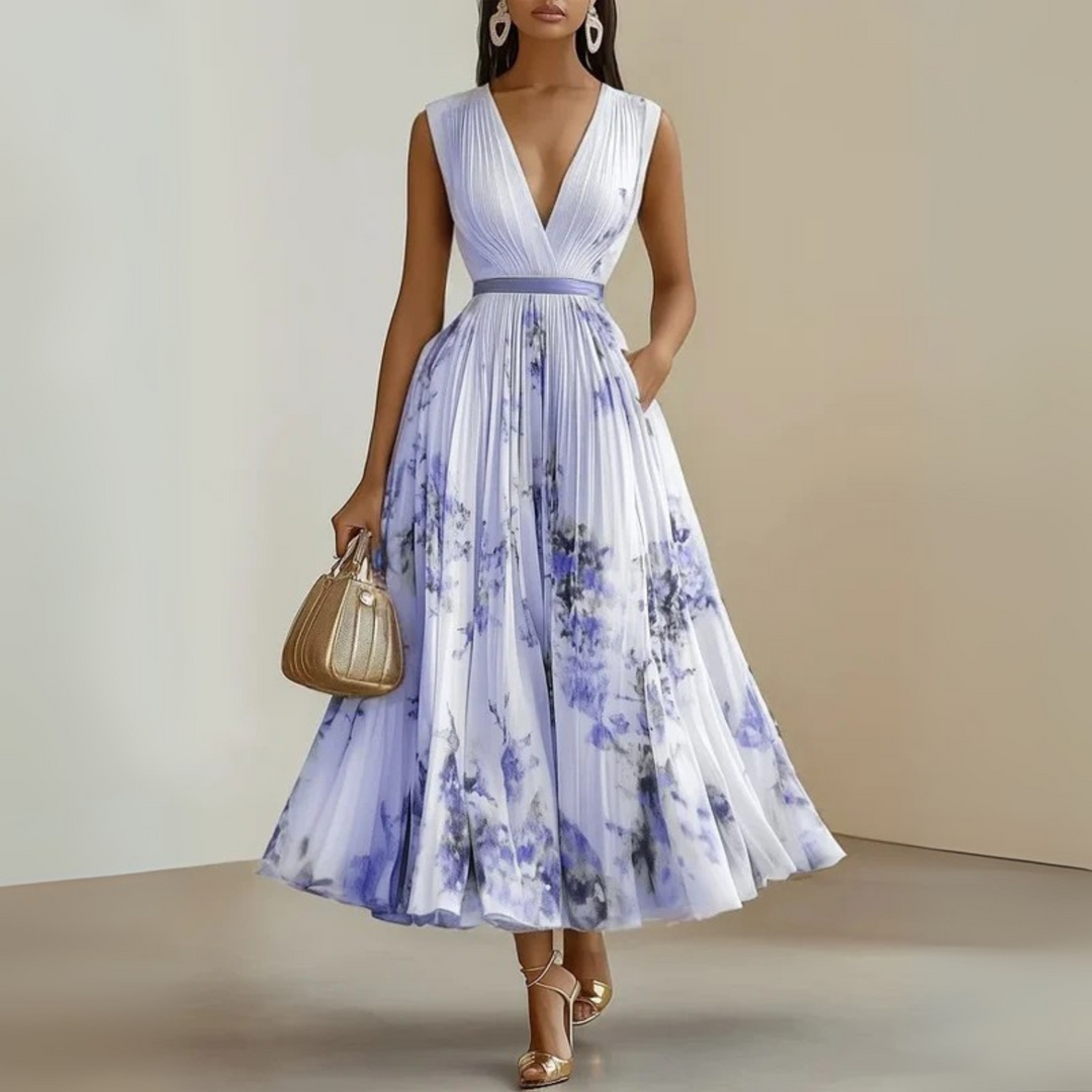 Azure Blossom Women's Flowy Sleeveless Summer Maxi Dress