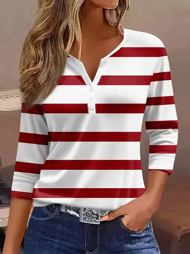 Nova Wave Striped V-Neck Top For Everyday Casual Wear