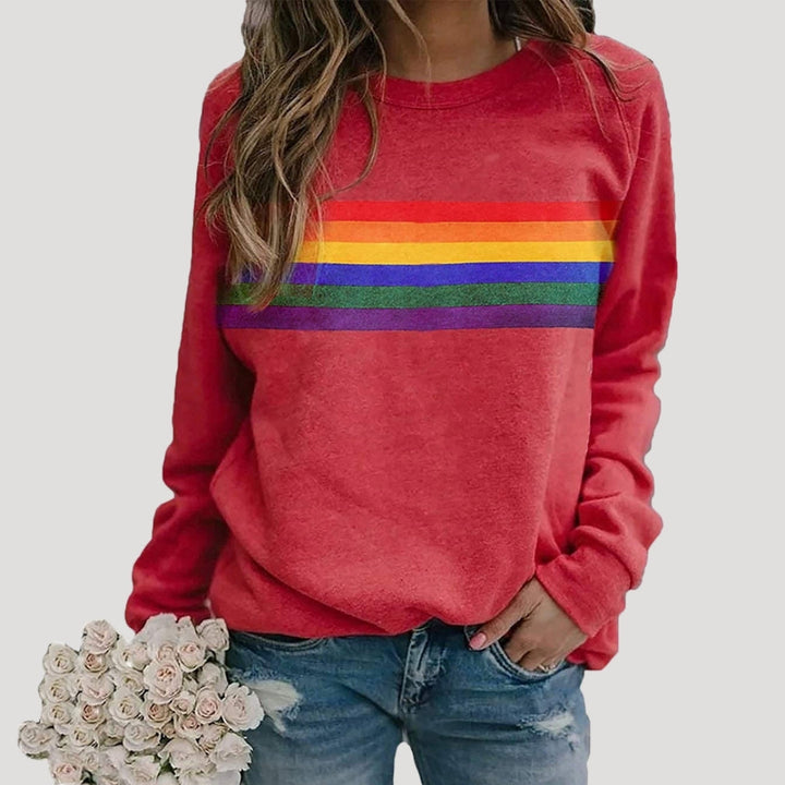 Astra Women's Spring Rainbow Stripe Casual Sweatshirt