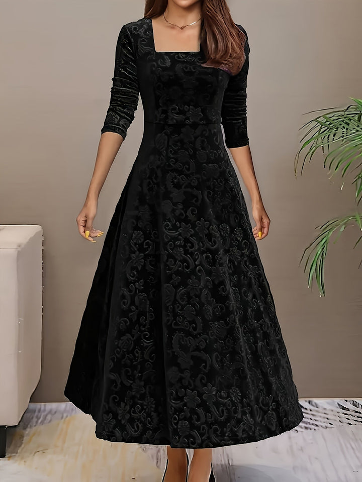 Elara Women's Graceful Floral Design Midi Dress For Weddings
