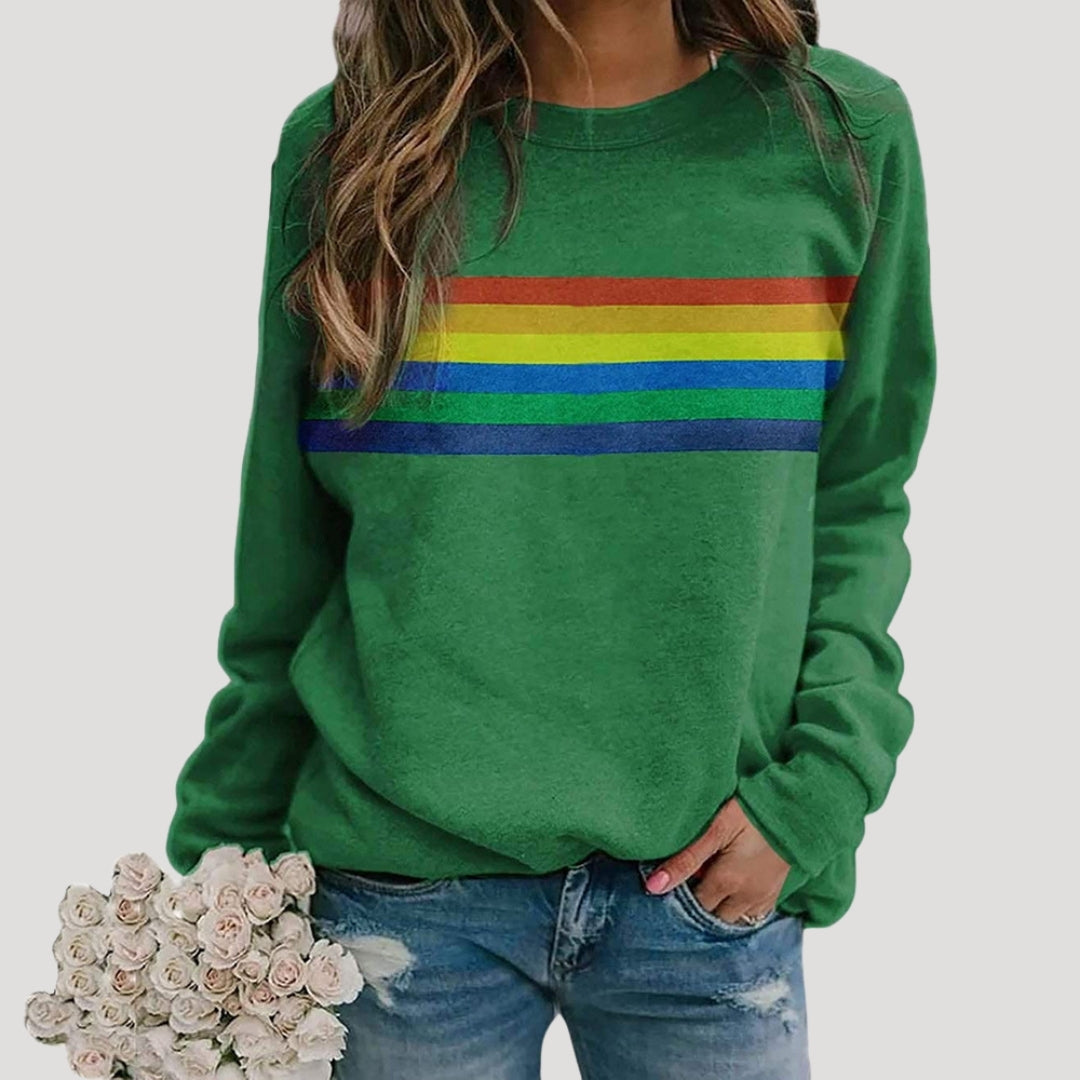 Astra Women's Spring Rainbow Stripe Casual Sweatshirt
