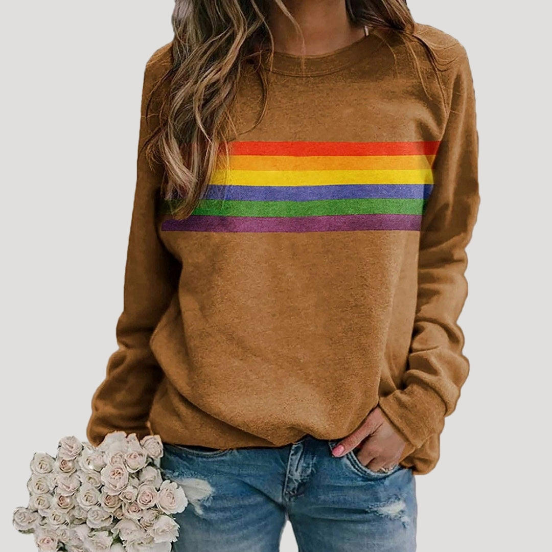 Astra Women's Spring Rainbow Stripe Casual Sweatshirt