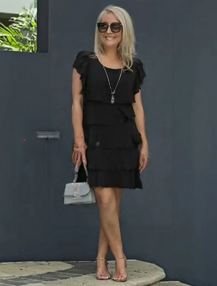 Aurora Women’s Elegant Short Sleeve Layered Midi Dress
