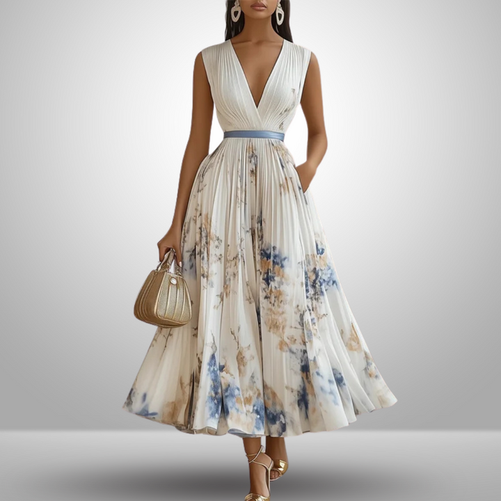 Azure Blossom Women's Flowy Sleeveless Summer Maxi Dress