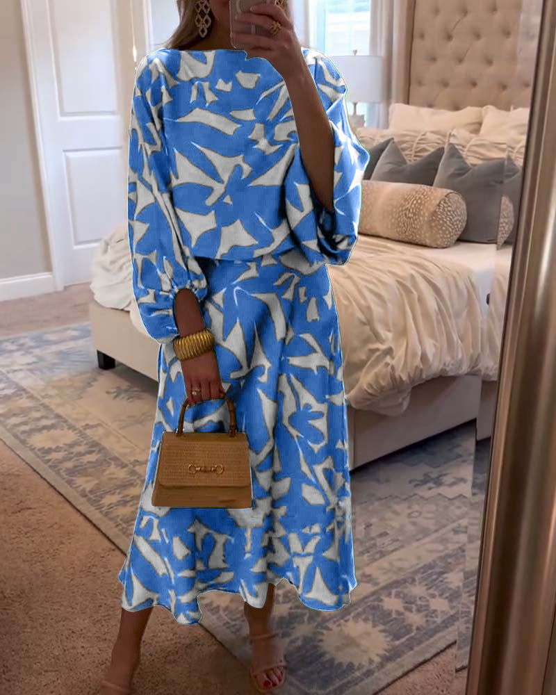 Nova Two-Piece Printed Set With Lantern Sleeves From The Aurora Line