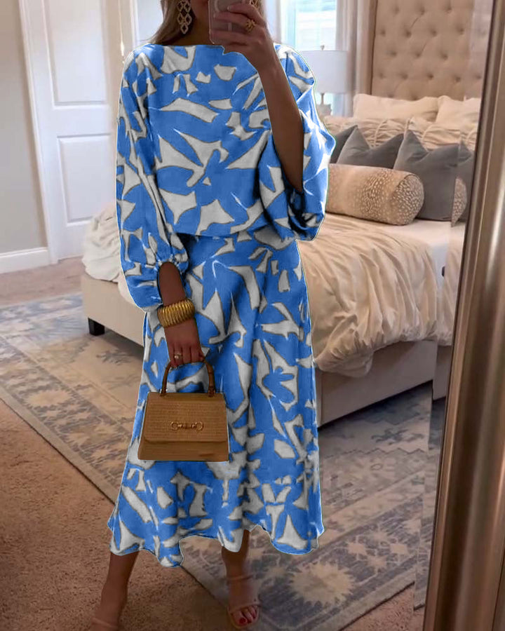 Nova Two-Piece Printed Set With Lantern Sleeves From The Aurora Line