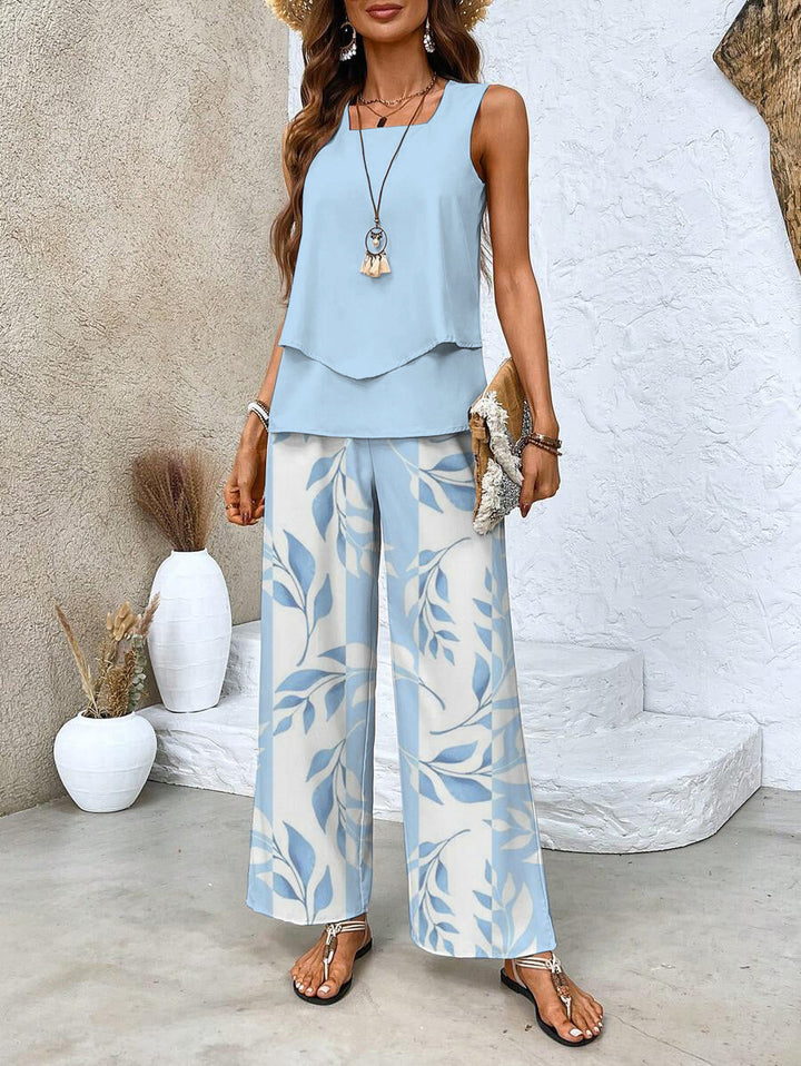 Avery Chic Sleeveless Blouse And Wide-Leg Pants Two-Piece Set