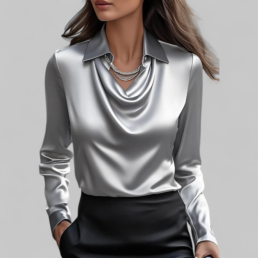 Aria Elegant Satin Blouse For Women With Long Sleeve