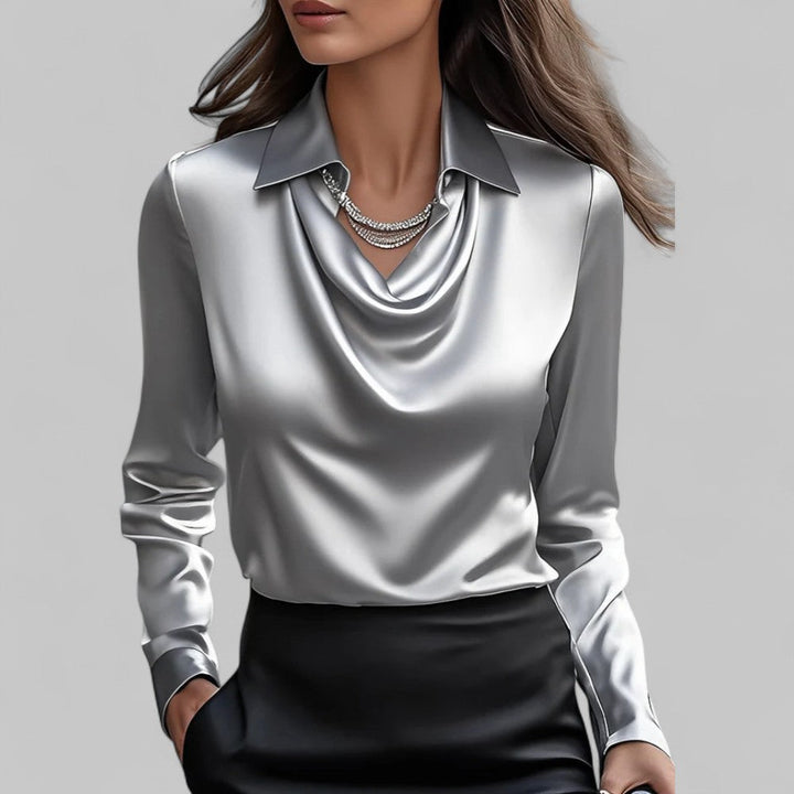 Aria Elegant Satin Blouse For Women With Long Sleeve