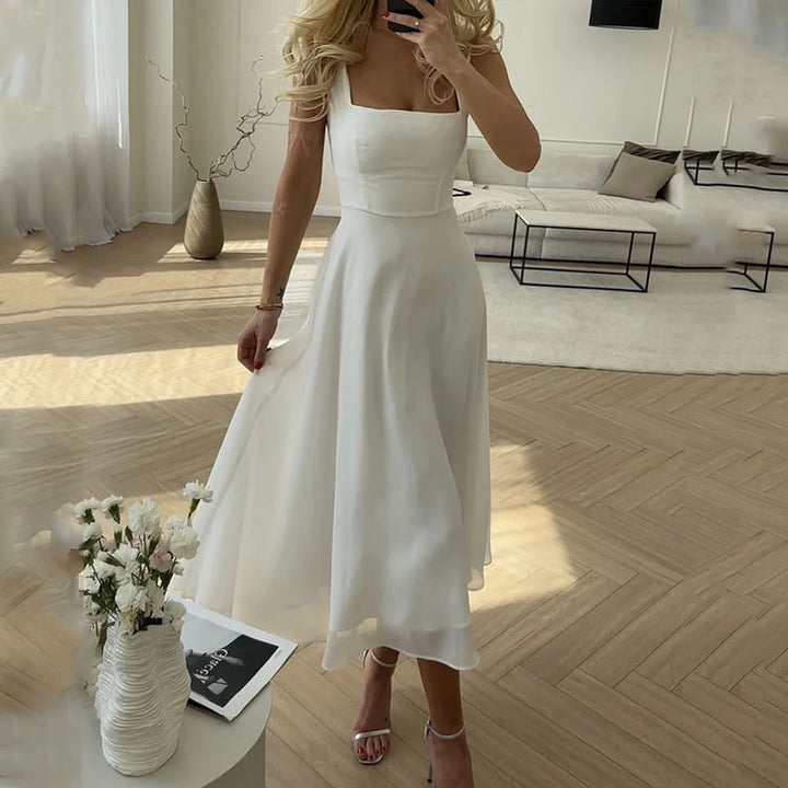 Asteria Women Wedding Guest Elegant Square Midi Dress
