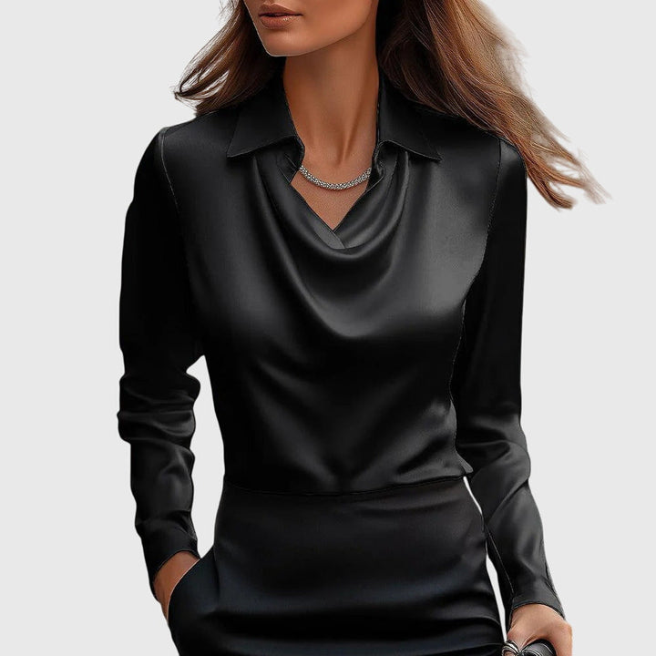 Azure Women Elegant Satin Blouse Timeless Chic Silhouette
