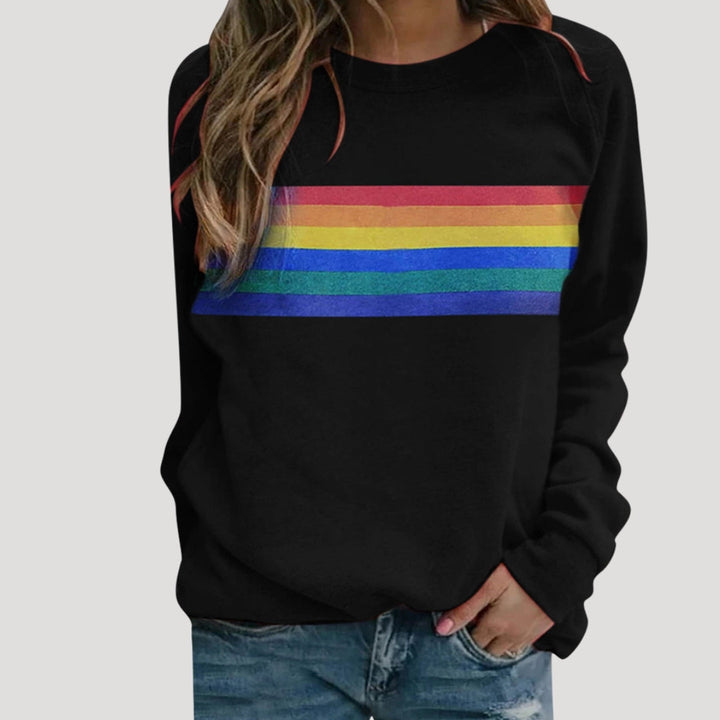 Astra Women's Spring Rainbow Stripe Casual Sweatshirt