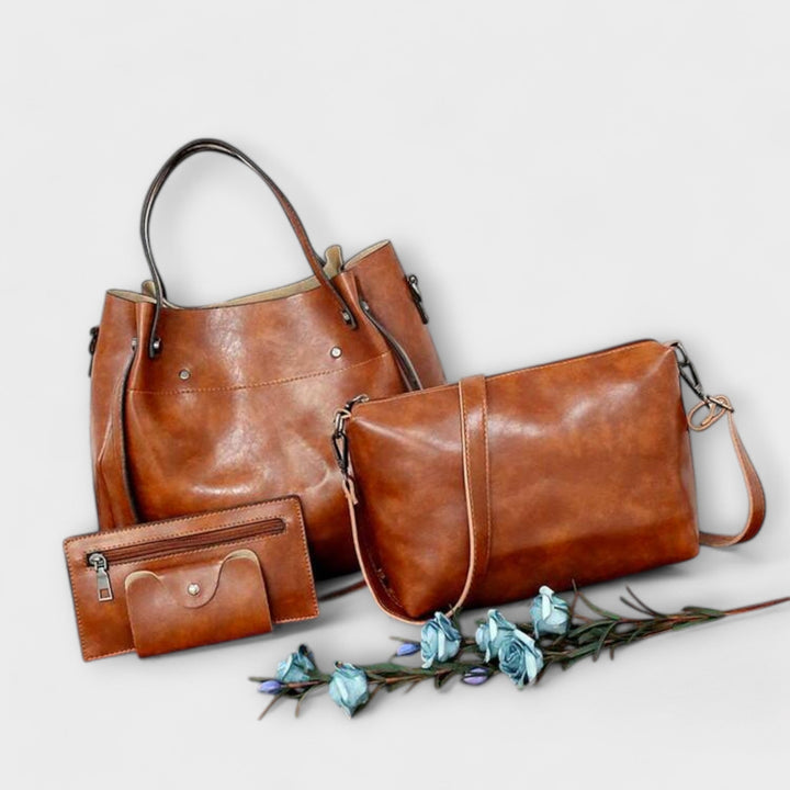 Aurelia 4-Piece Vintage Bag Set Collection With Tote Shoulder Bag Clutch Wallet