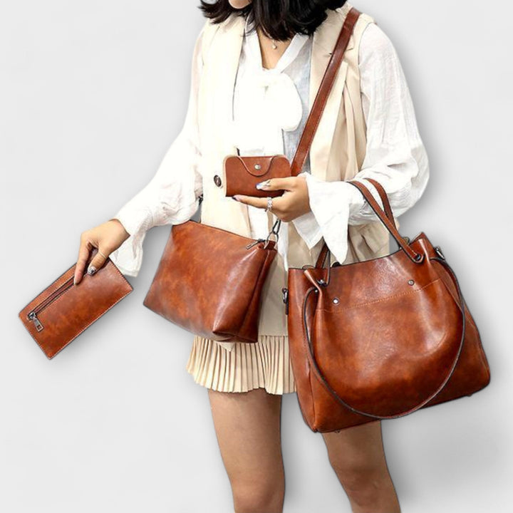 Aurelia 4-Piece Vintage Bag Set Collection With Tote Shoulder Bag Clutch Wallet