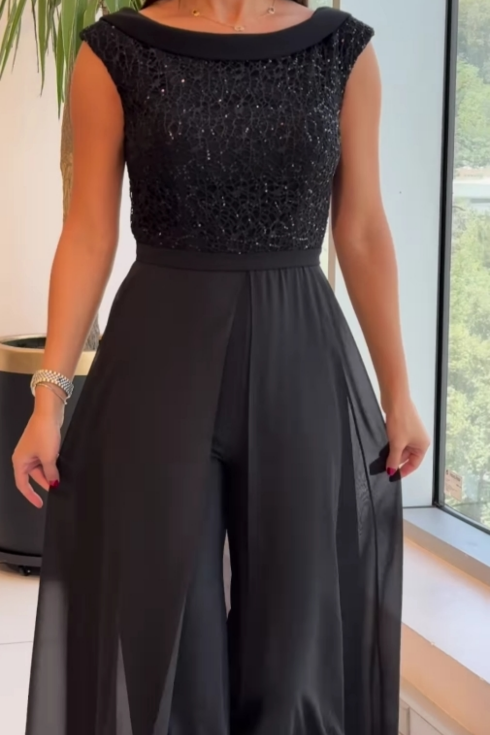 NovaLine Crew Neck Textured Panel Jumpsuit From NovaLine Essentials Collection