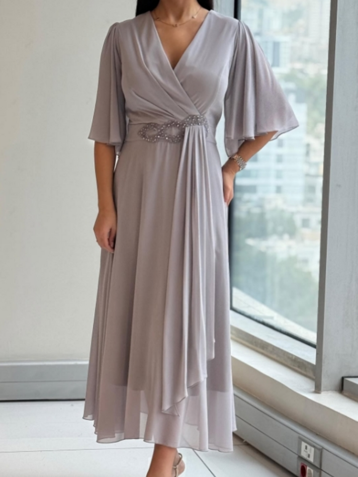 Astra Elegant V-Neck Maxi Dress With Timeless Silhouette And Classic Charm