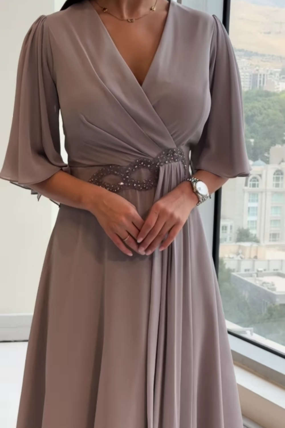 Astra Elegant V-Neck Maxi Dress With Timeless Silhouette And Classic Charm
