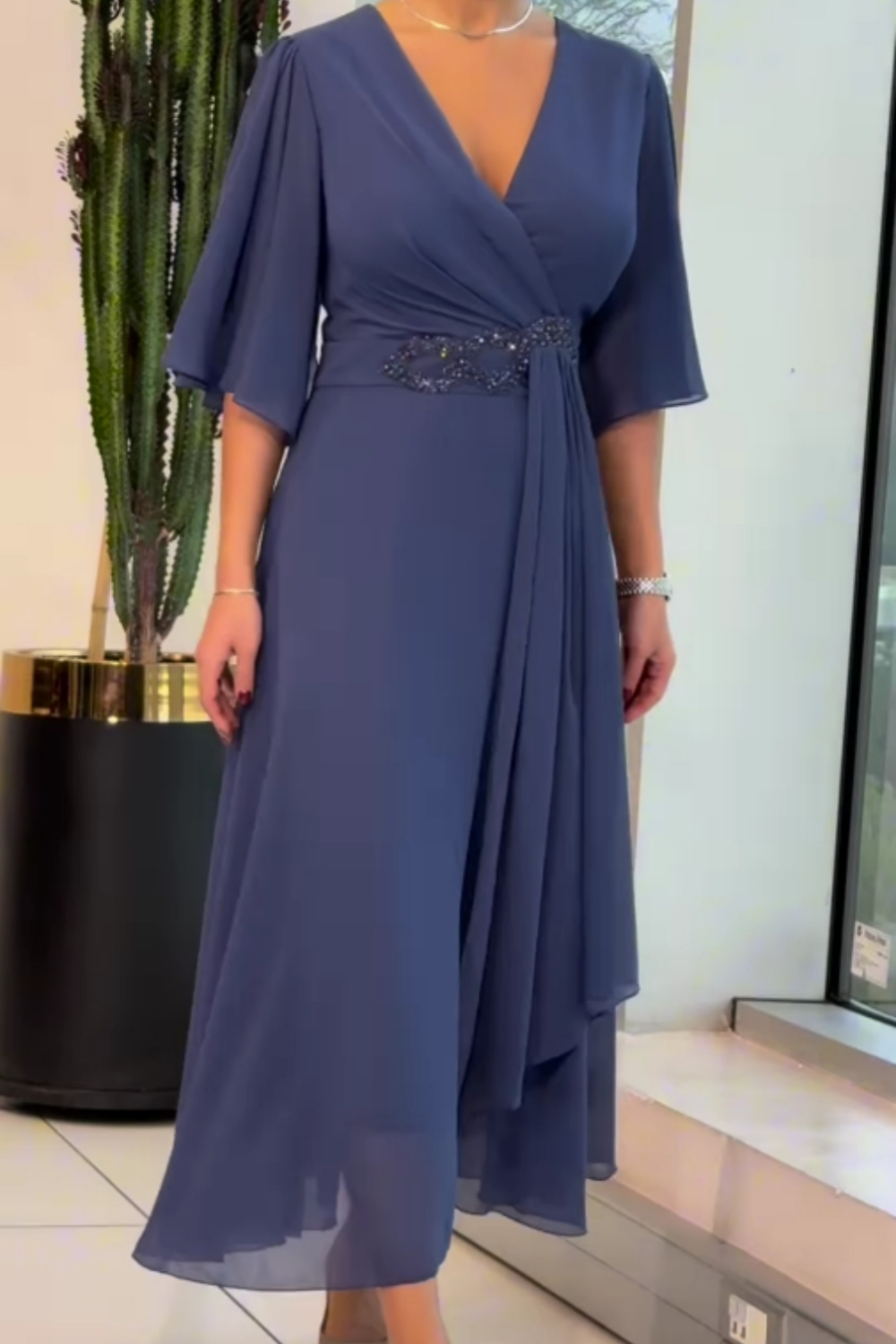Astra Elegant V-Neck Maxi Dress With Timeless Silhouette And Classic Charm