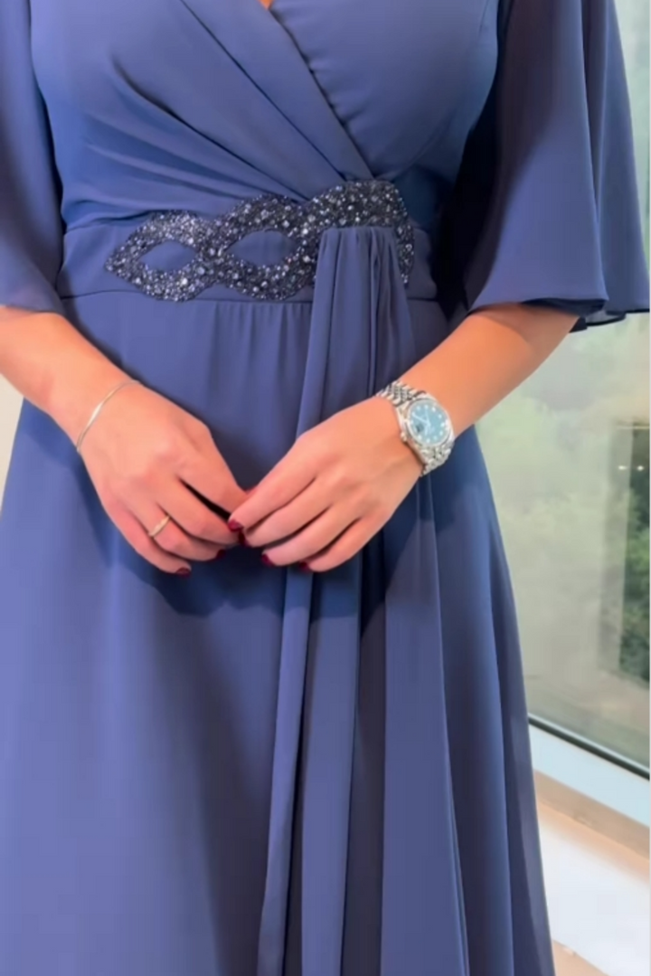 Astra Elegant V-Neck Maxi Dress With Timeless Silhouette And Classic Charm