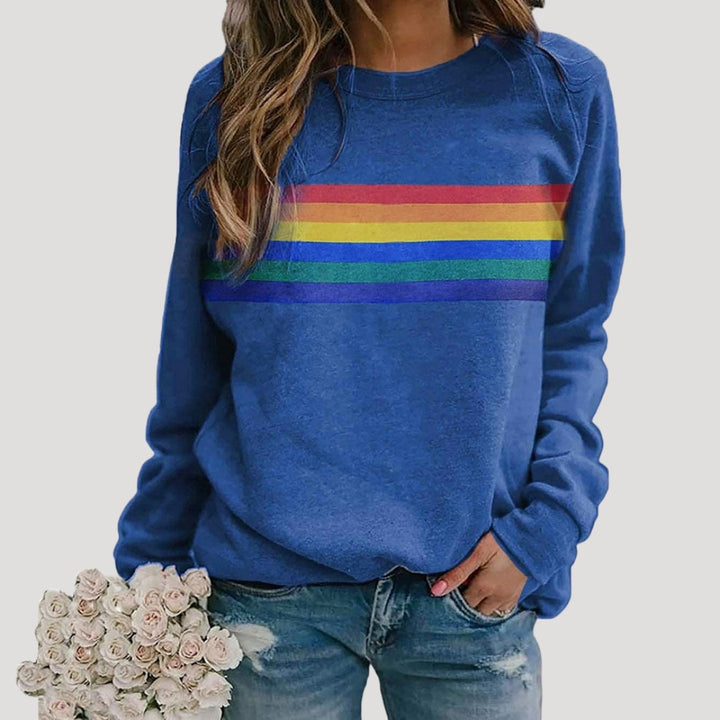 Astra Women's Spring Rainbow Stripe Casual Sweatshirt