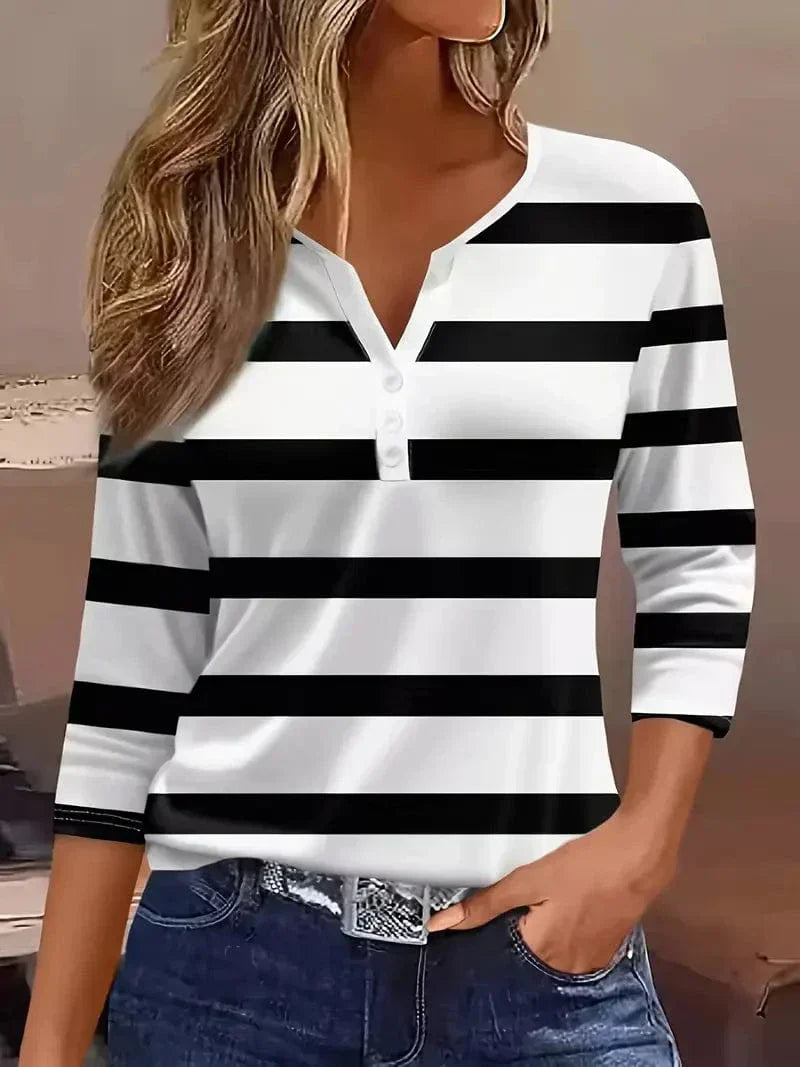 Nova Wave Striped V-Neck Top For Everyday Casual Wear