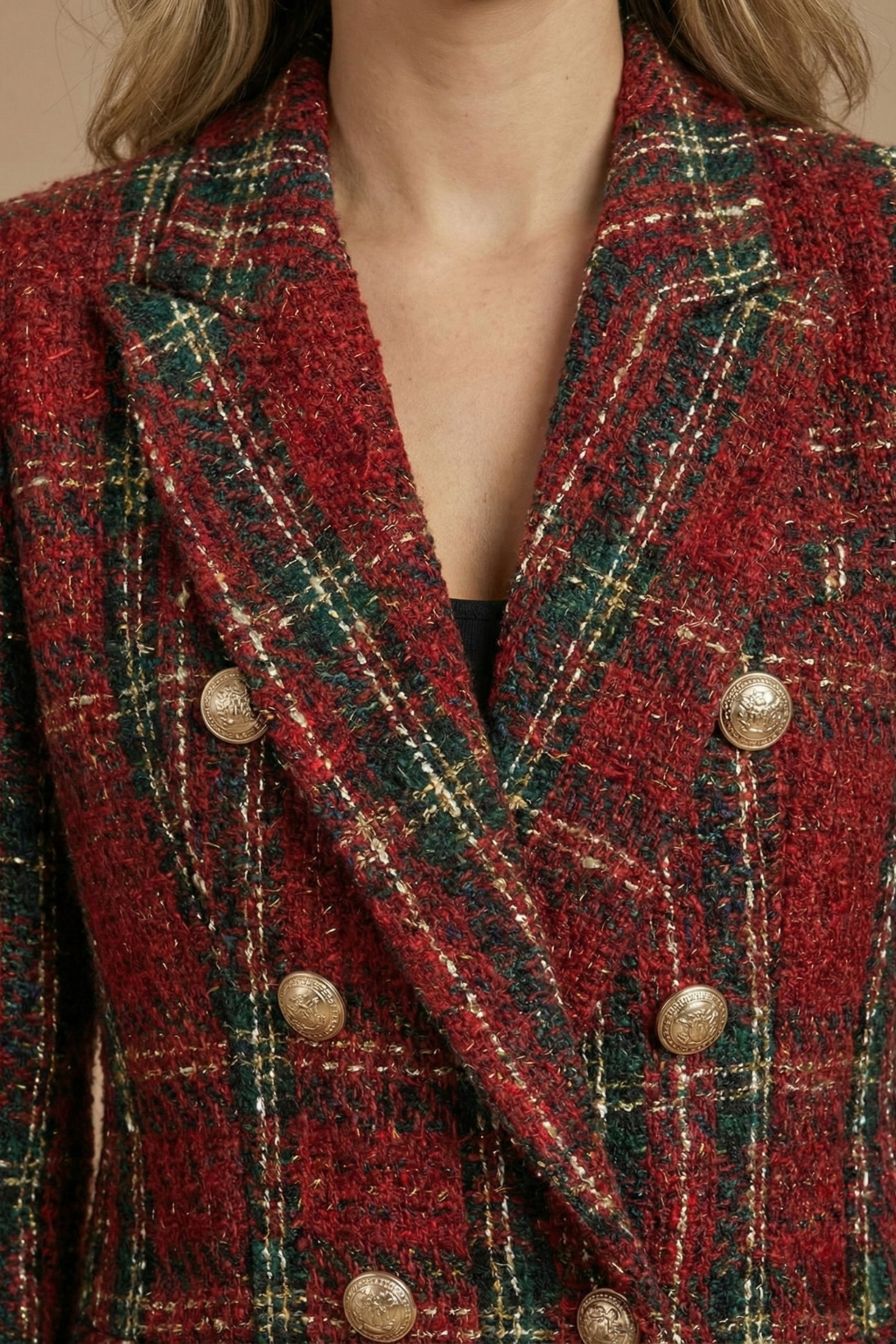Astra Women's Check Double Breasted Blazer Jacket For Winter