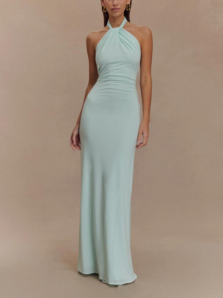 Nova Timeless Slinky Halter Maxi Dress For Elegant Evening Style And Allure