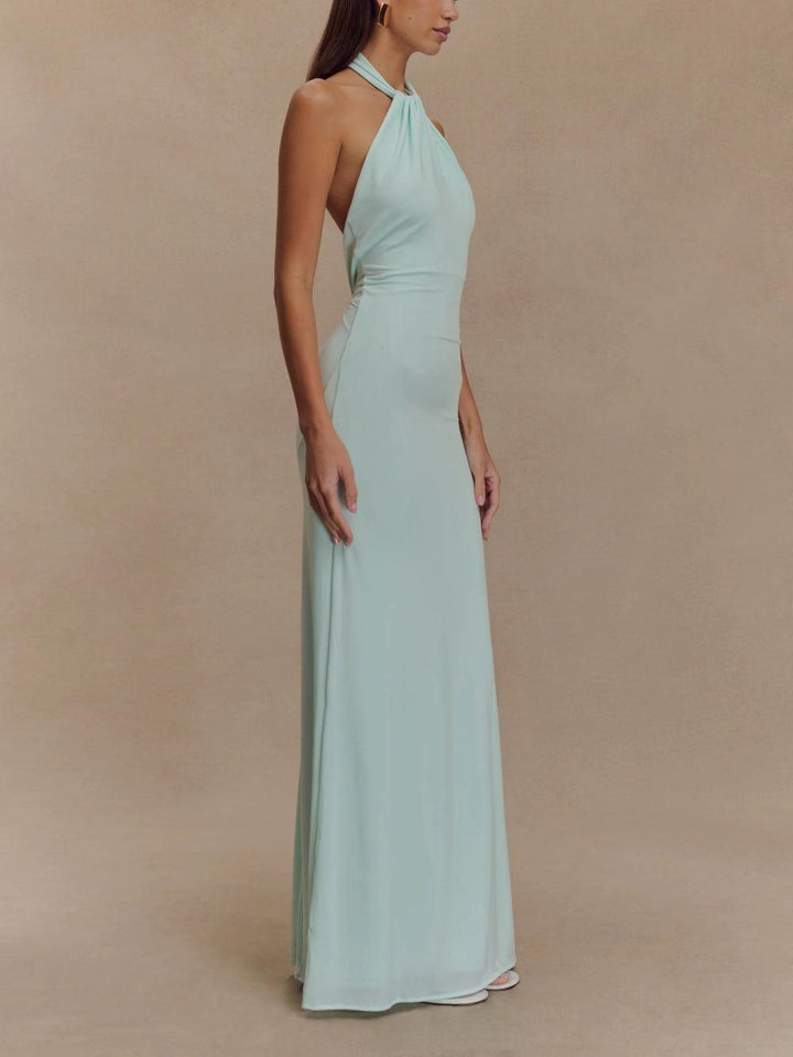 Nova Timeless Slinky Halter Maxi Dress For Elegant Evening Style And Allure