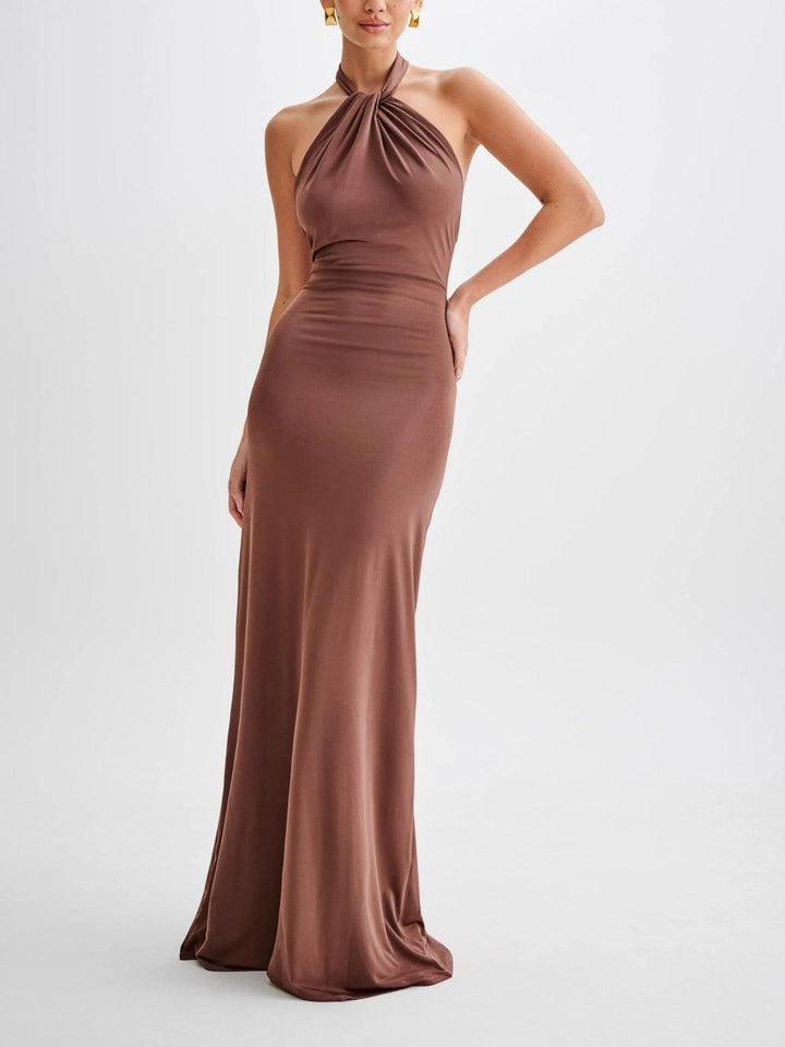 Nova Timeless Slinky Halter Maxi Dress For Elegant Evening Style And Allure
