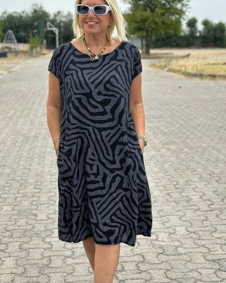 Astra Summer Dress With Round Neck And Elegant Print