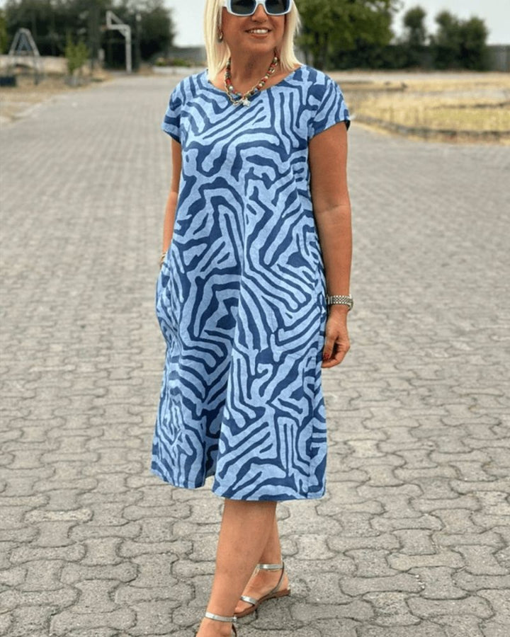 Astra Summer Dress With Round Neck And Elegant Print