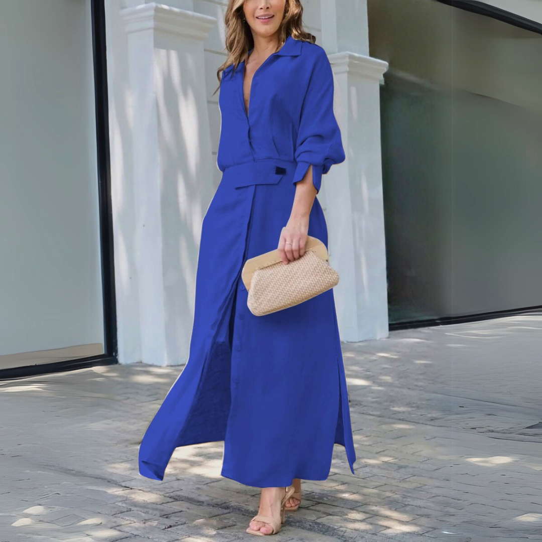 Solara Elegant Maxi Dress With V-Neckline For Summer Style And Comfort Wear