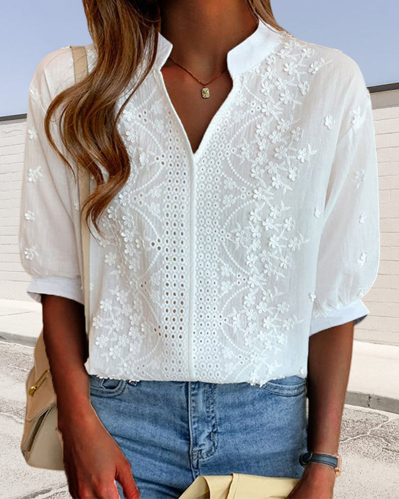 Nova Women V Neck Puff Sleeve Blouse Chic Classic Style