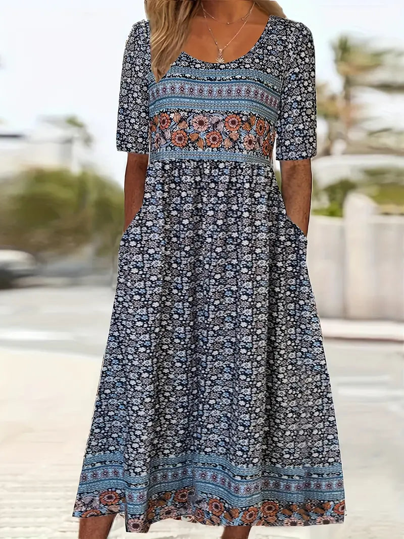 Aurelia Dress With Bohemian Print And Round Neckline For Everyday Wear
