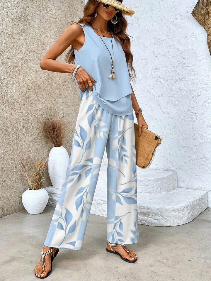 Avery Chic Sleeveless Blouse And Wide-Leg Pants Two-Piece Set