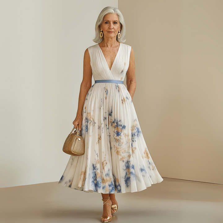 Azure Blossom Women's Flowy Sleeveless Summer Maxi Dress