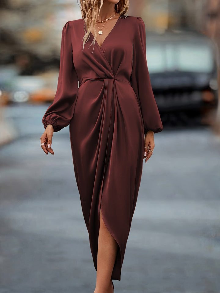Lyra Women’s Long Sleeve Wrap Midi Dress For Women