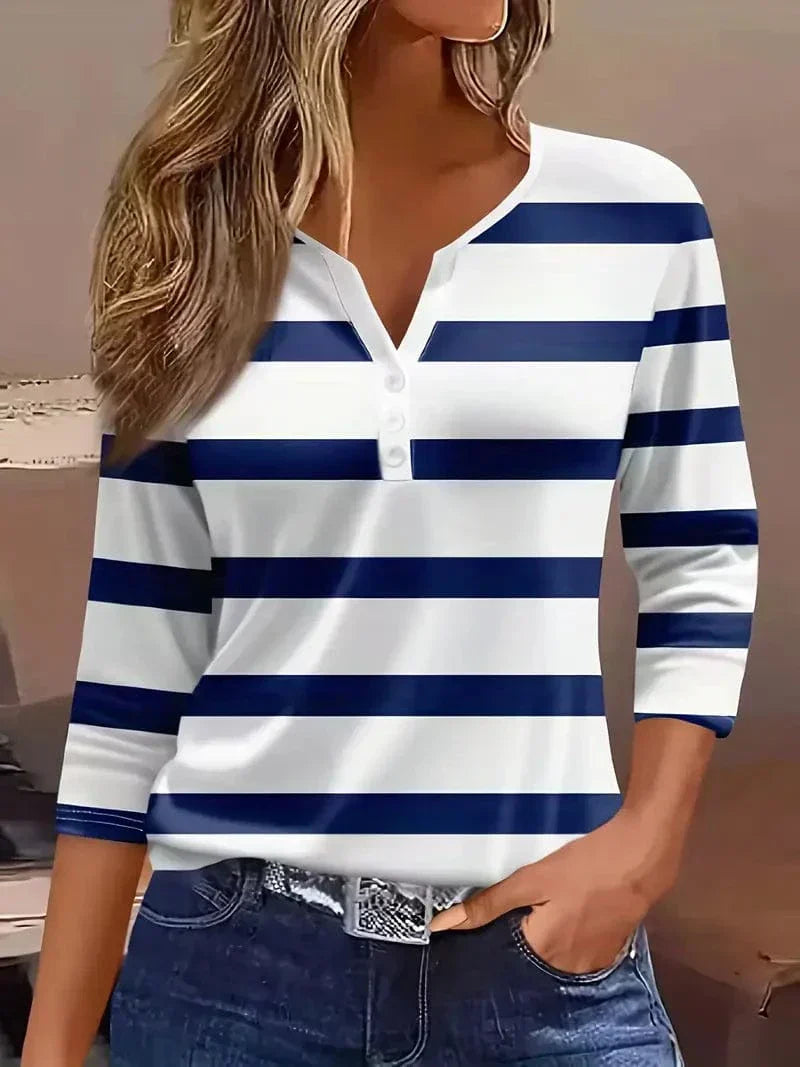 Nova Wave Striped V-Neck Top For Everyday Casual Wear