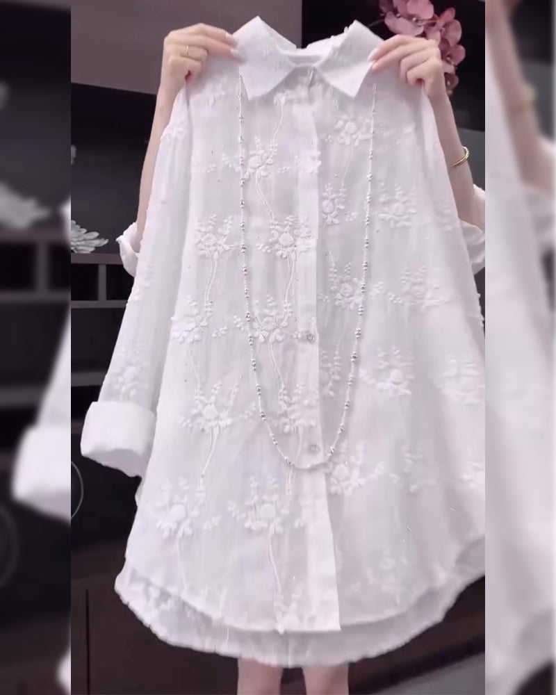 Lyra Embroidered Solid Color Shirt With Dropped Shoulders