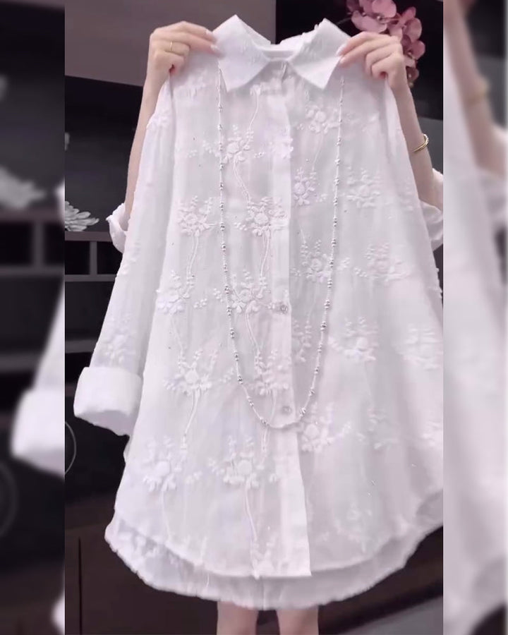 Lyra Embroidered Solid Color Shirt With Dropped Shoulders
