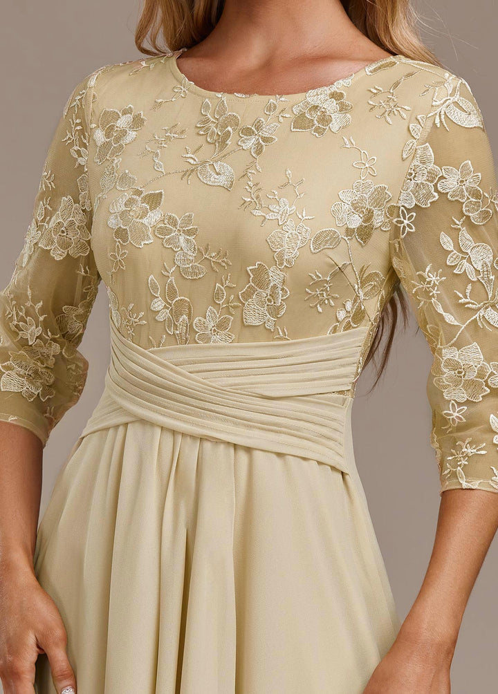 Nova Vale Champagne Embroidery 3/4 Sleeve Round Neck Dress