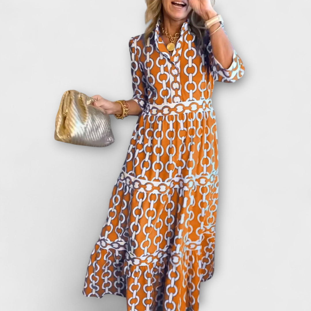 Nova Midi Dress With Chain Pattern For Modern Wardrobe