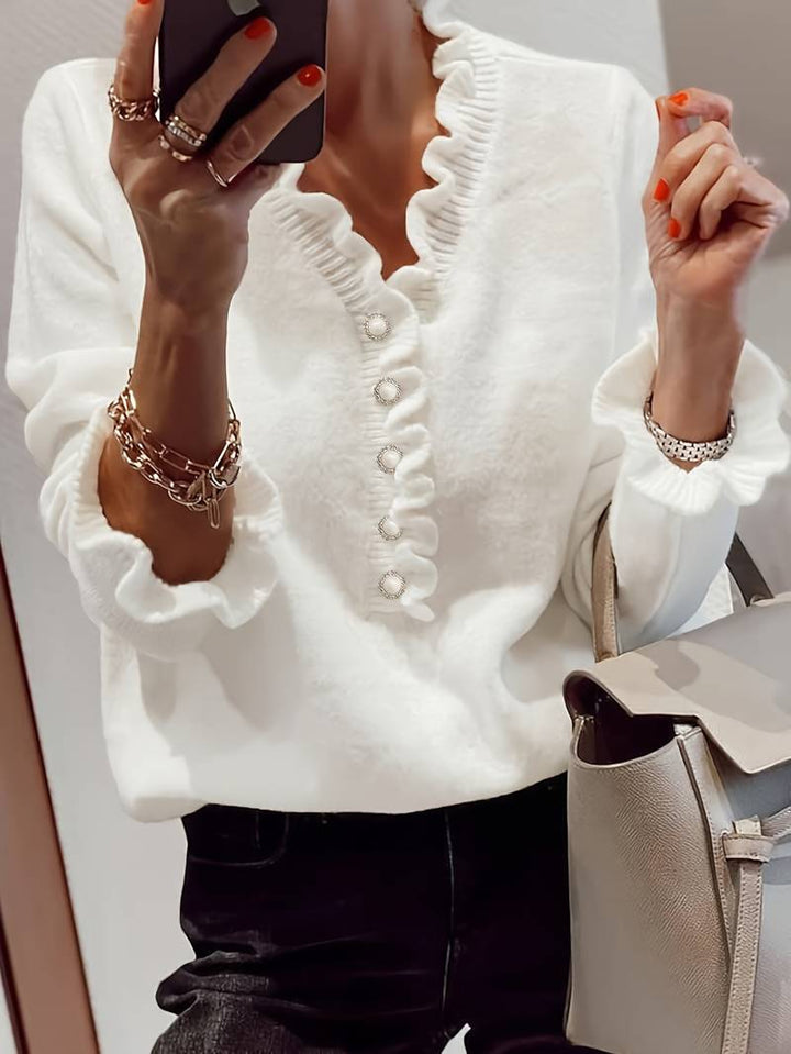 Aurelia Ruffle Blouse With Decorative Buttons For Women