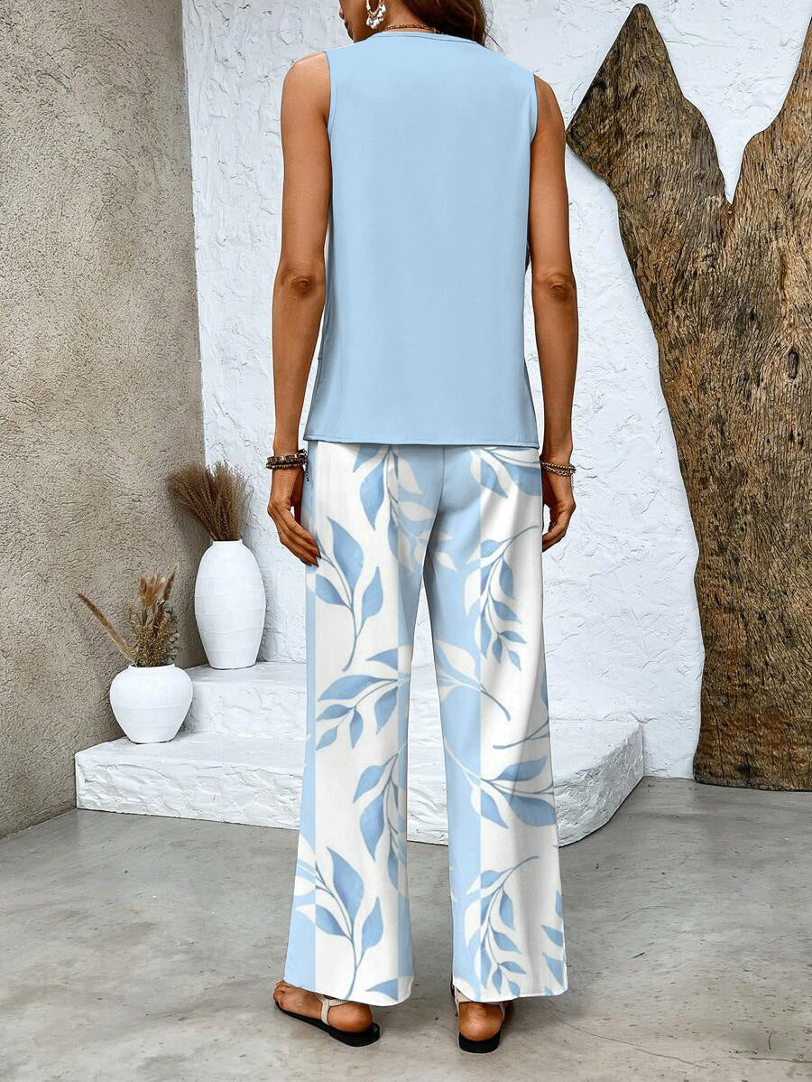 Avery Chic Sleeveless Blouse And Wide-Leg Pants Two-Piece Set